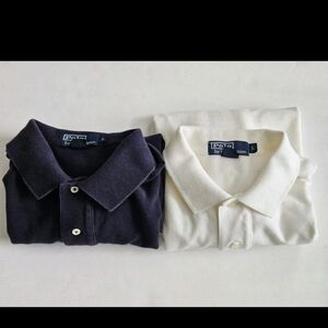 Lot Of 2 Polo by Ralph Lauren Mens L Navy And White Vintage Polo Shirts Academia